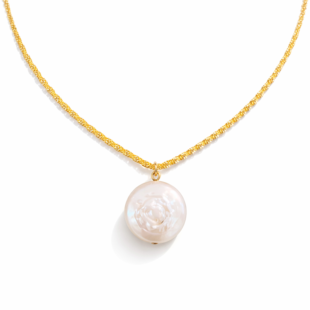 Gold chain baroque pearl necklace