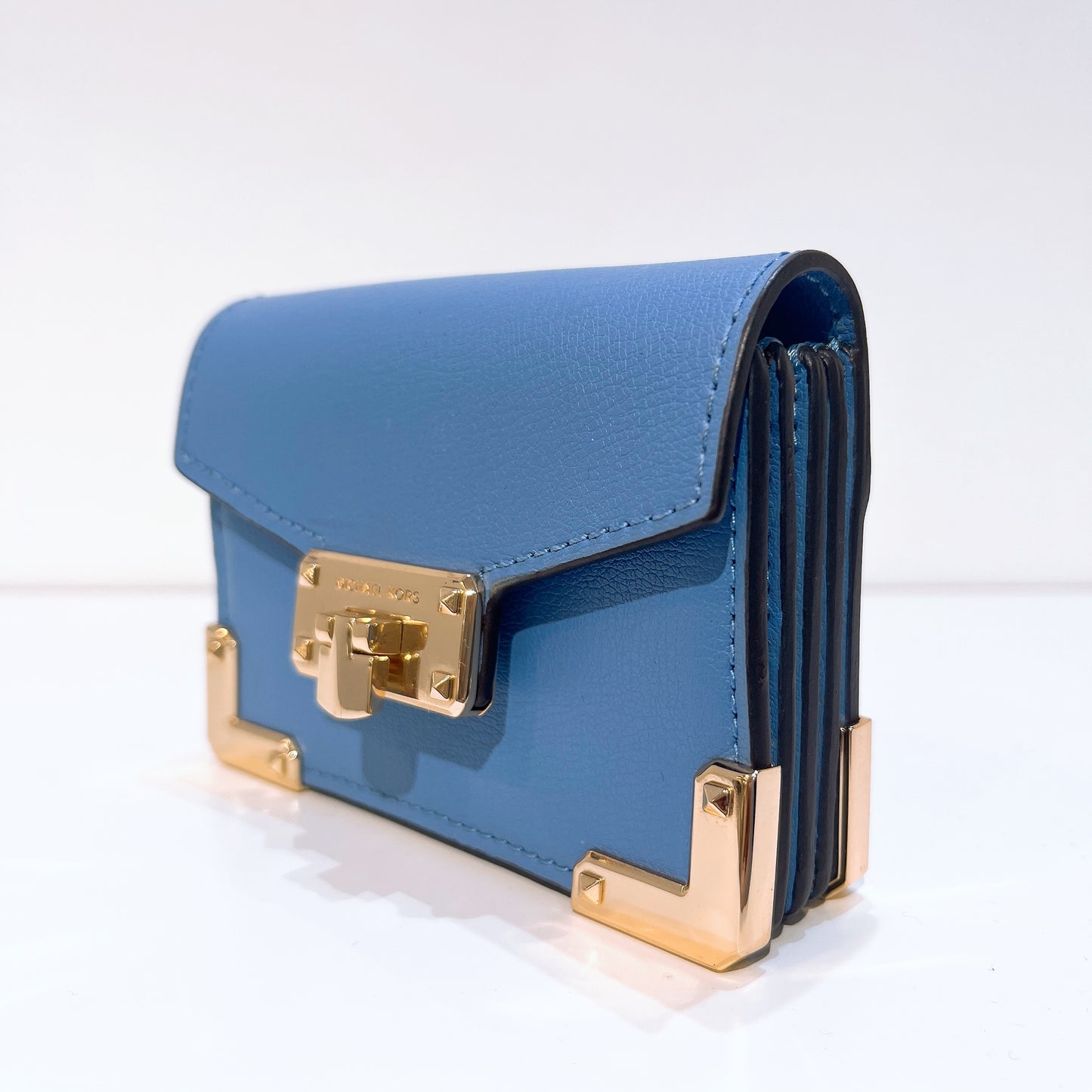 Michael Kors Leather Kinsley Accordion Key Card Holder Wallet (blue)