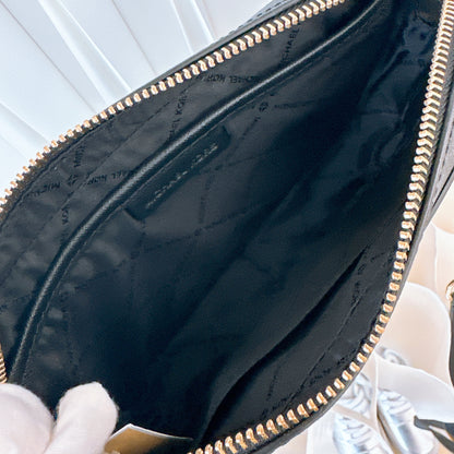 Michael Kors Jet Set Large EW Leather Crossbody Bag Black Solid/Gold