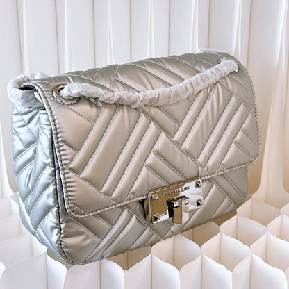 NWT Michael Kors Medium Shoulder Flap Peyton Silver Shoulder Bag Purse