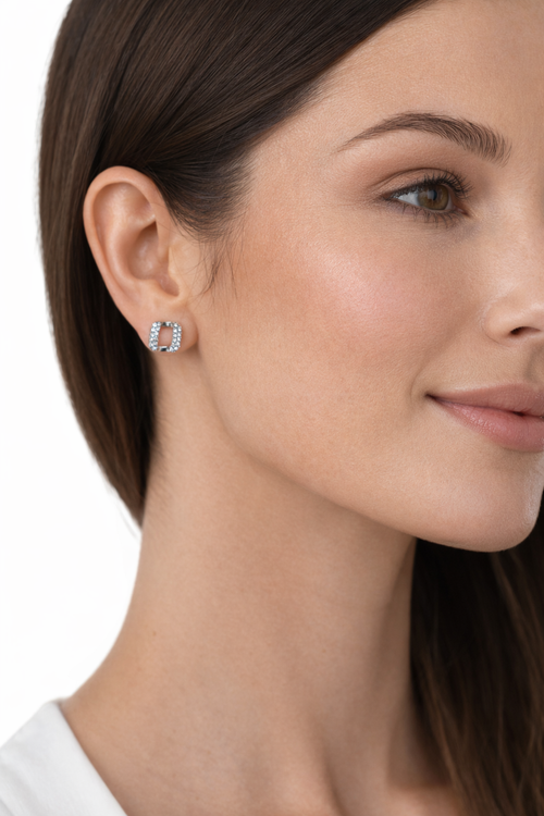 Square inlaid circle design earrings