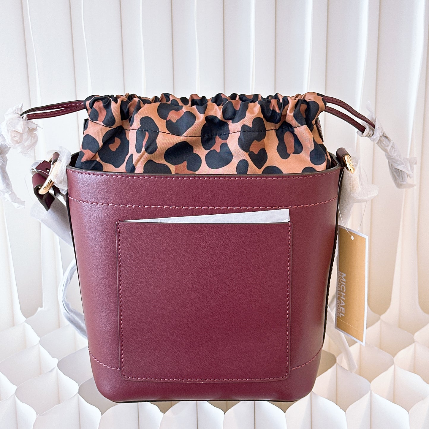 Michael Kors Leopard Print Bordeaux Bucket Shoulder Bag