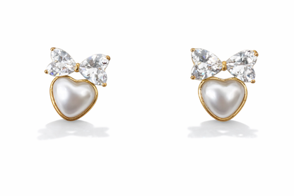 Bow modelling Heart-shaped pearl earrings
