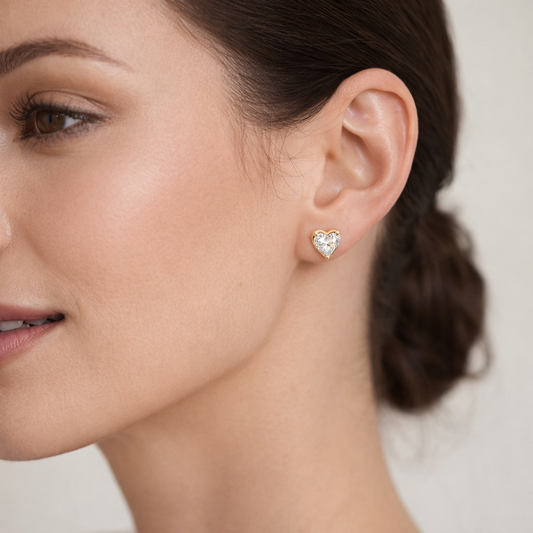 Heart-shaped diamond stud earrings