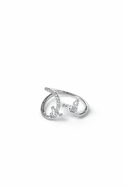 Silver diamond butterfly-shaped open ring