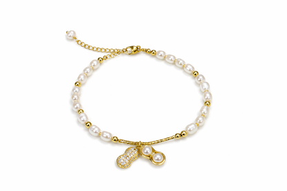 Golden Peanut Pendant Freshwater Pearl Bracelet