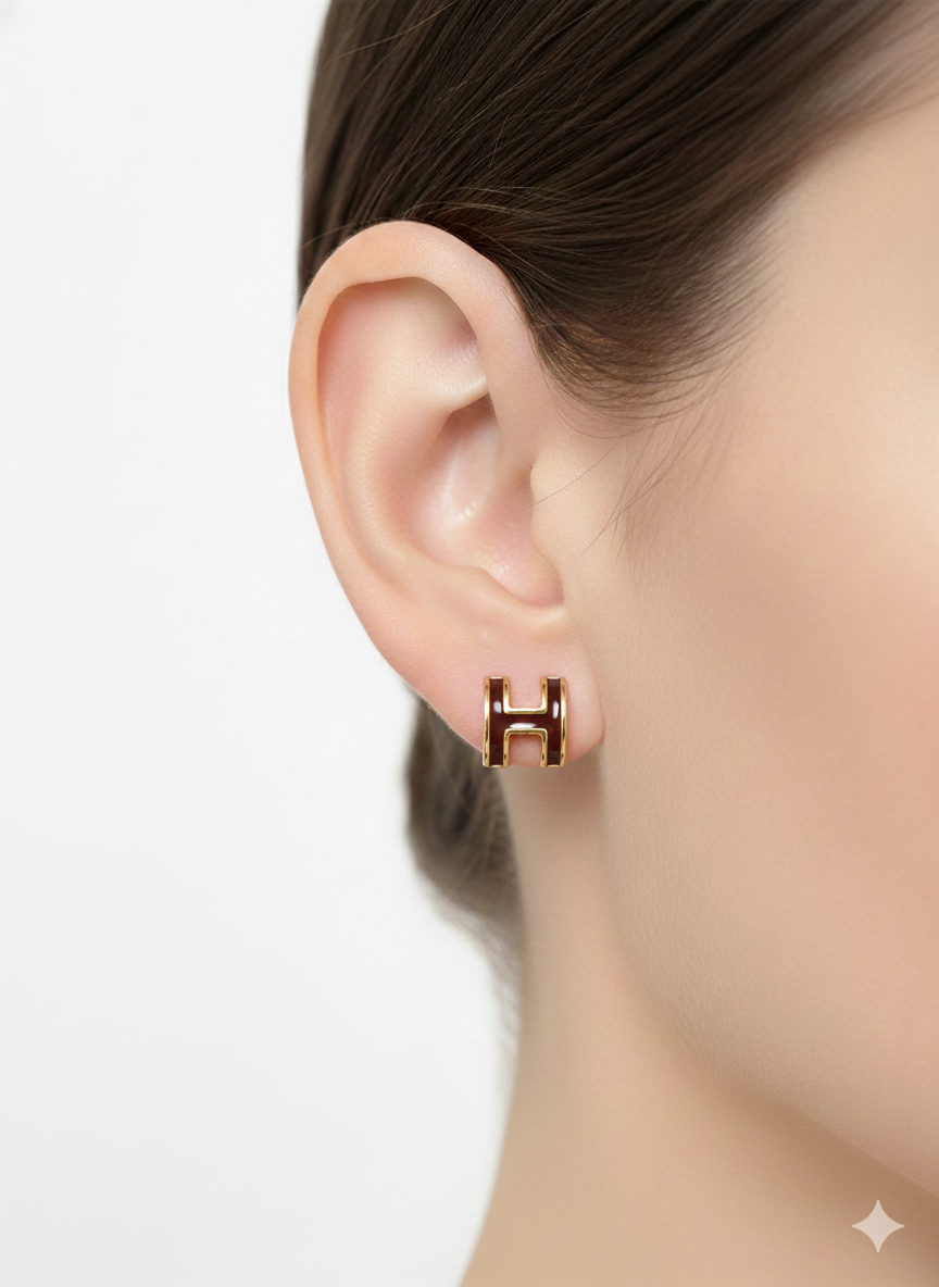 Mini Pop H Earrings Maroon