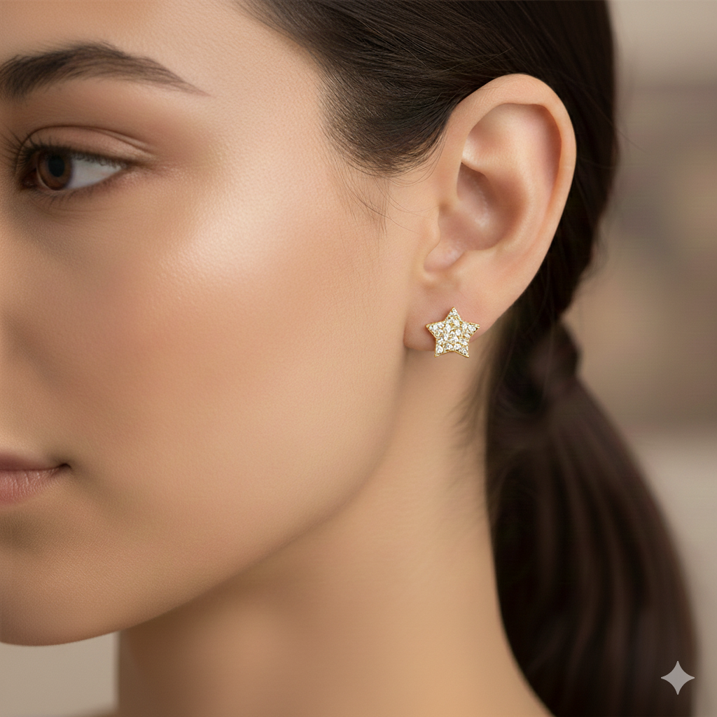 Yellow Gold Star Diamond Pavé Stud Earrings