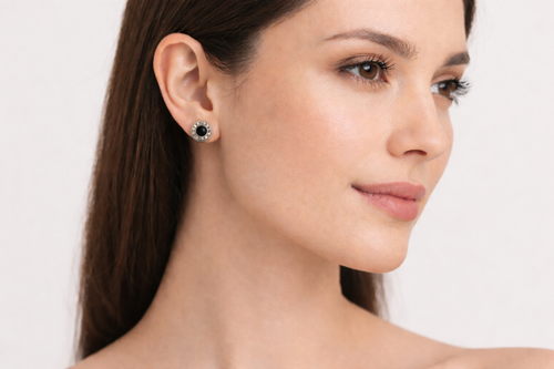 Roman numeral black lacquered earrings