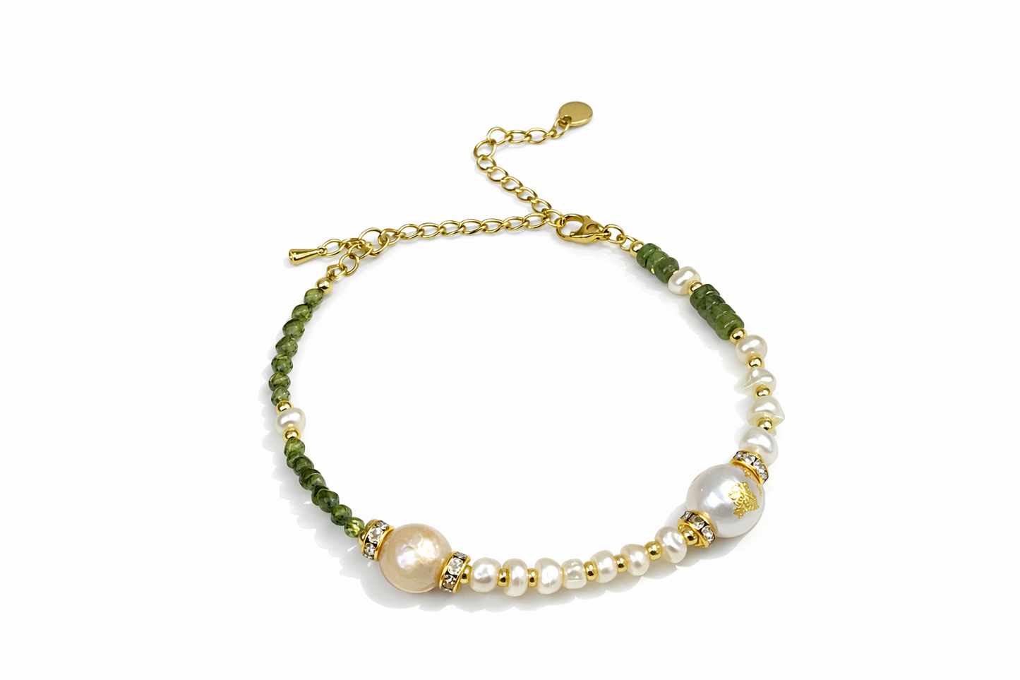 Green garnet and pearl beaded bracelet