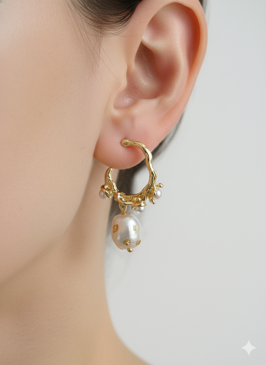 Baroque pearl irregular gold hoop earrings