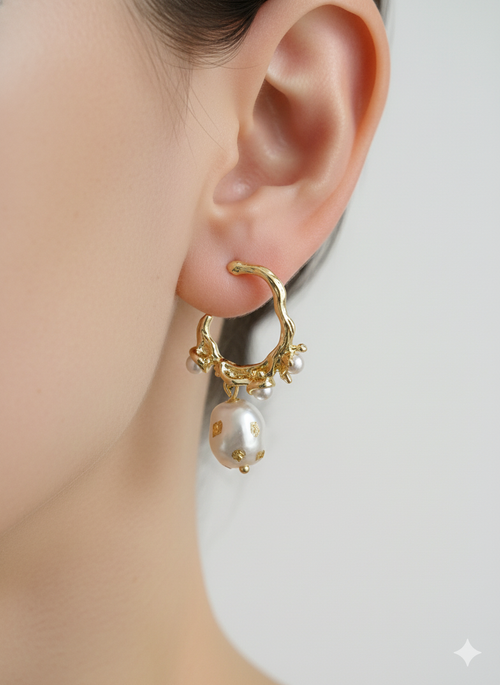 Baroque pearl irregular gold hoop earrings
