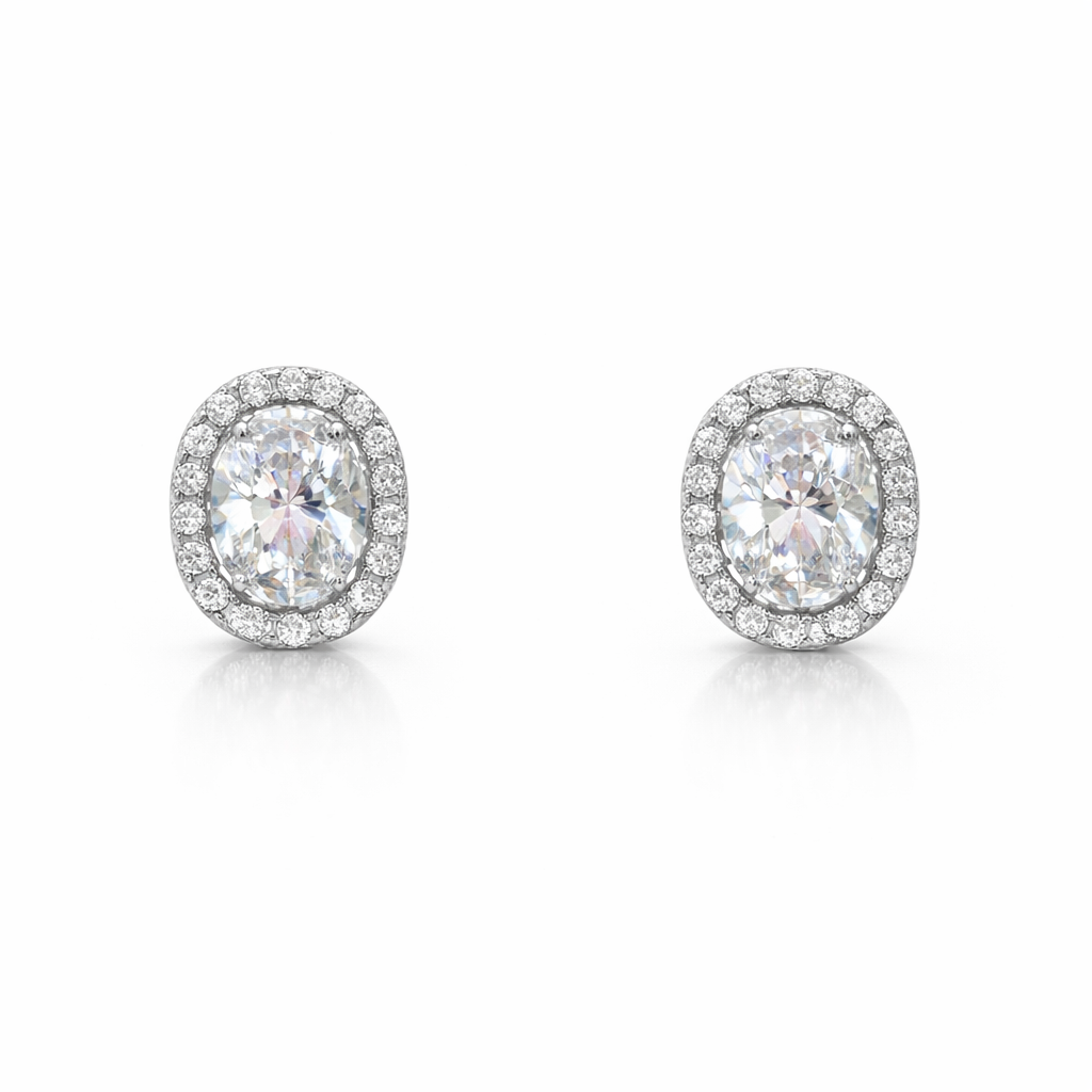 Oval Halo Diamond Earrings