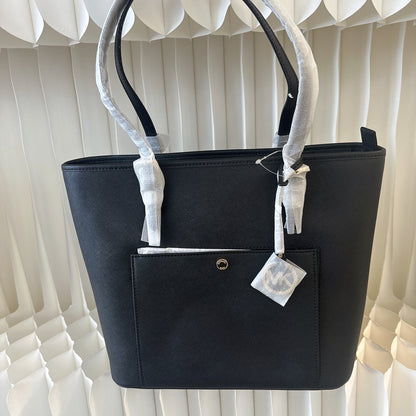 MICHAEL KORS JET SET ITEM MEDIUM TOP ZIP POCKET TOTE SHOULDER BAG BLACK