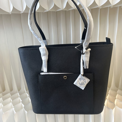 MICHAEL KORS JET SET ITEM MEDIUM TOP ZIP POCKET TOTE SHOULDER BAG BLACK