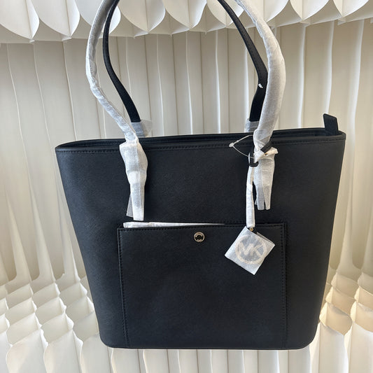 MICHAEL KORS JET SET ITEM MEDIUM TOP ZIP POCKET TOTE SHOULDER BAG BLACK