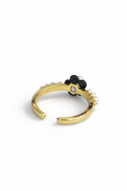 Black and white Flower Gold open ring