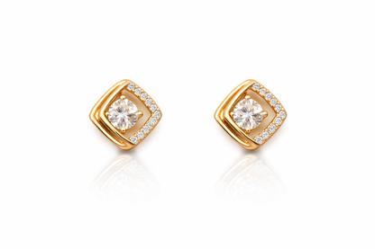 Gold square halo diamond stud earrings