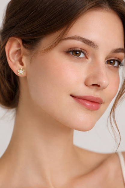Gold diamond flower stud earrings