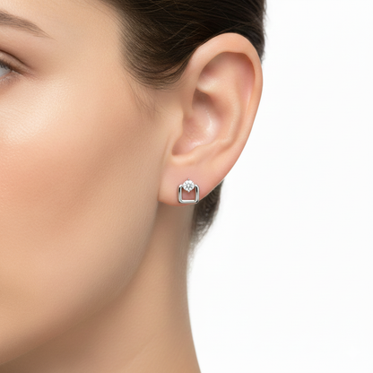 Diamond-inlaid square open earrings