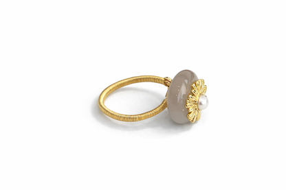 Gray jade-coloured convex round ring