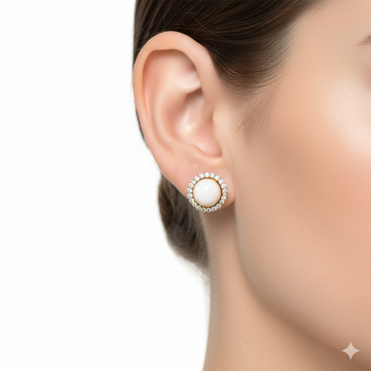 pearl and crystal halo round stud earrings