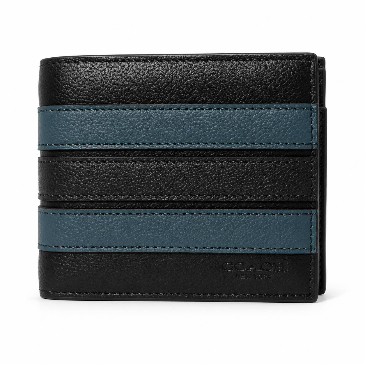 Coach Compact ID 3 in 1 Varsity Stripe Black Denim Midnight Navy Wallet