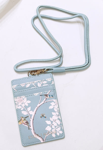 Estée Lauder Flower PU Leather Card Sleeve Wallet with Lanyard