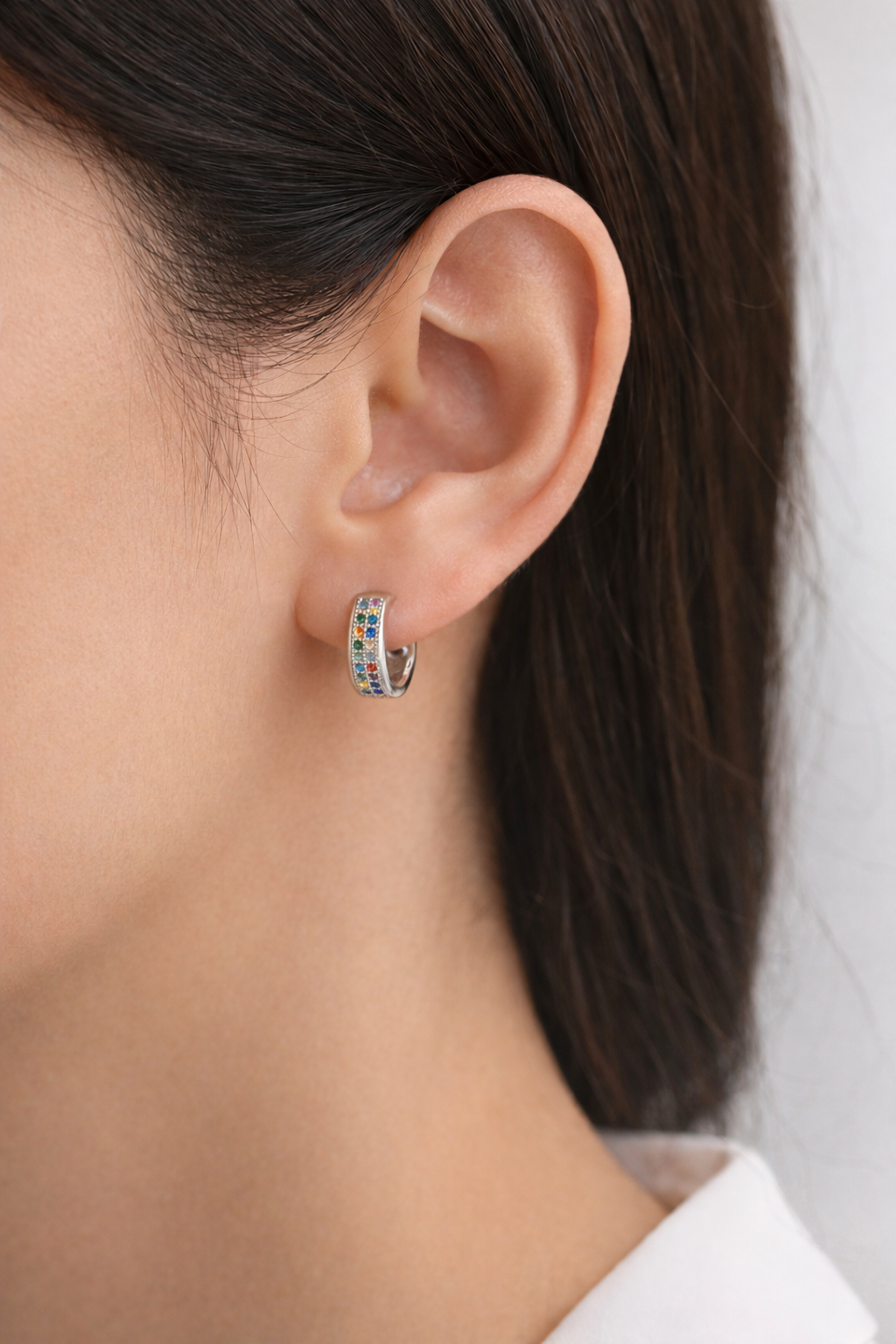 Multi-colour gemstone hoop earrings