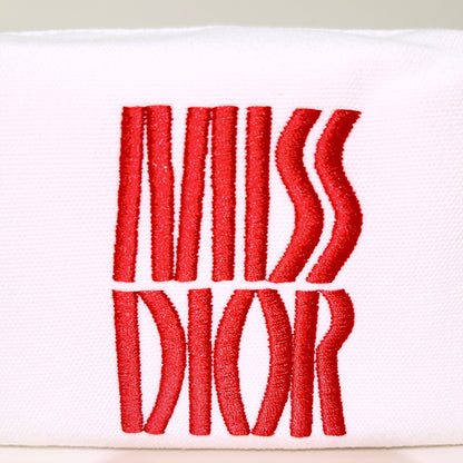 Miss Dior Logo Embroidered White Makeup Bag