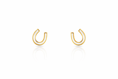 White enamel gold horseshoe stud earrings