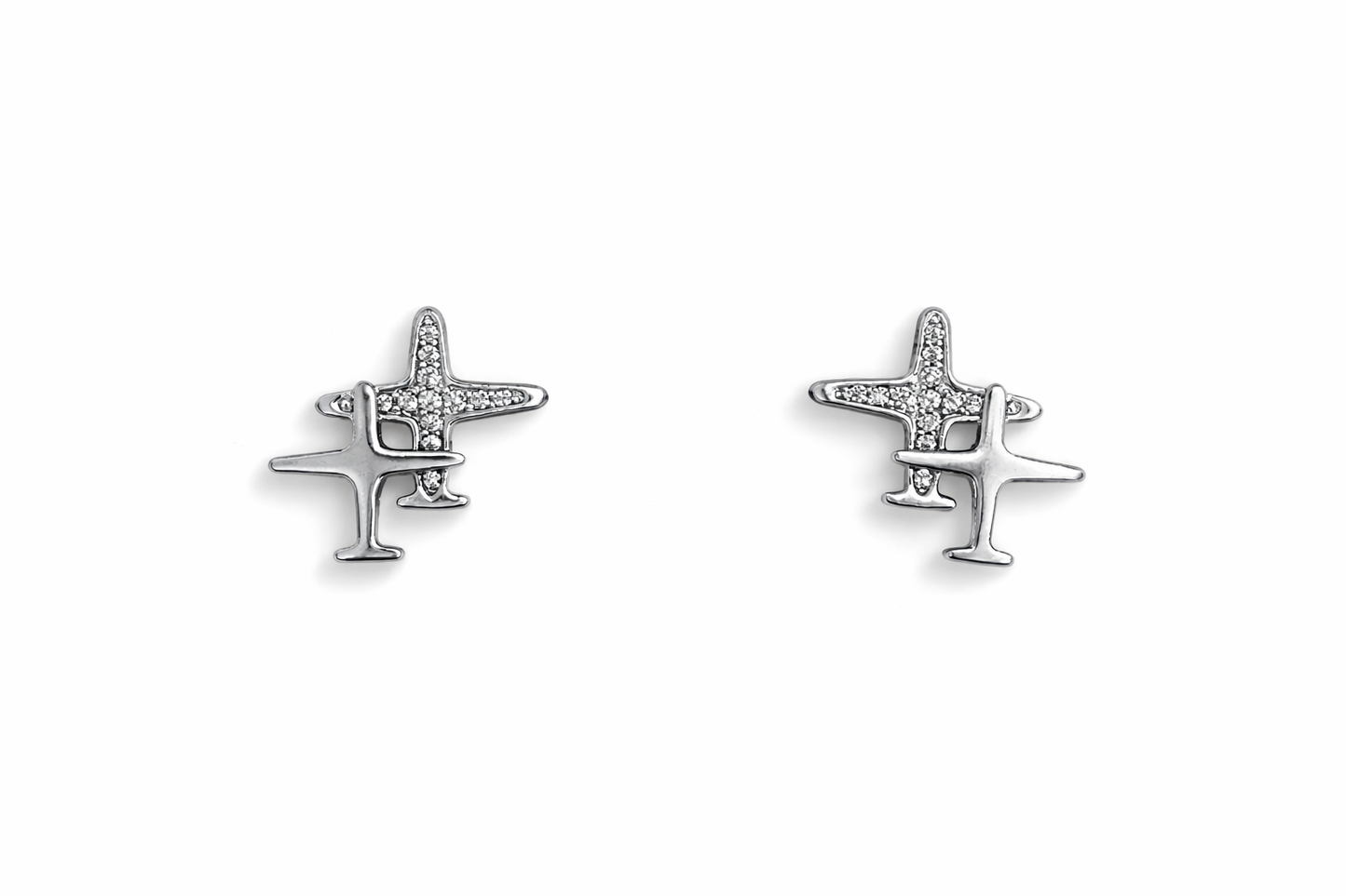 Diamond-encrusted airplane-style earrings