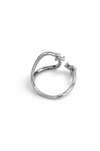 Silver diamond butterfly-shaped open ring