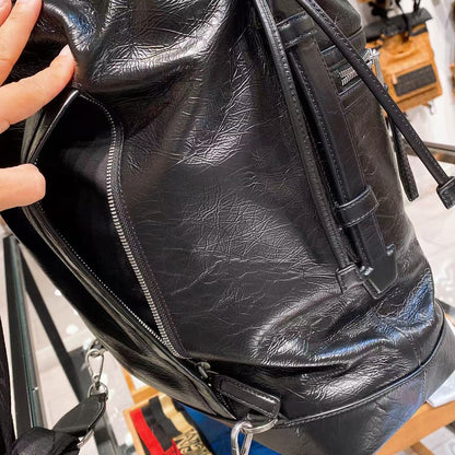 (Preorder) MCM Black Medium Italian Soft leather drawstring Backpack