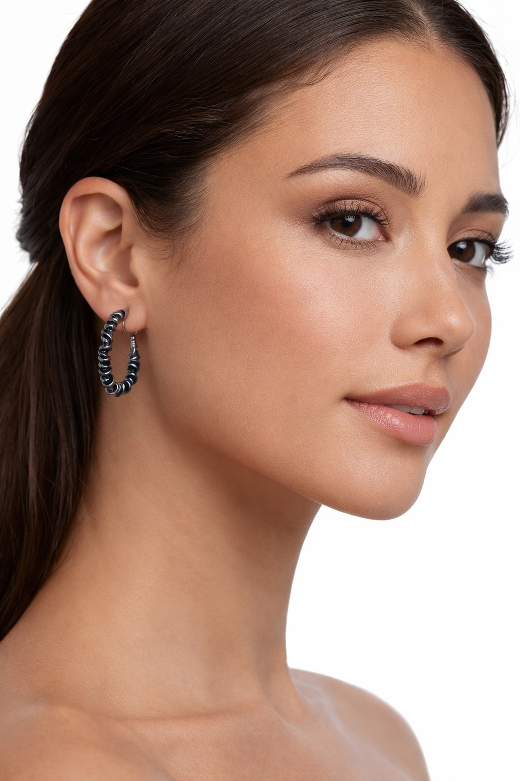 Black disc bead earrings