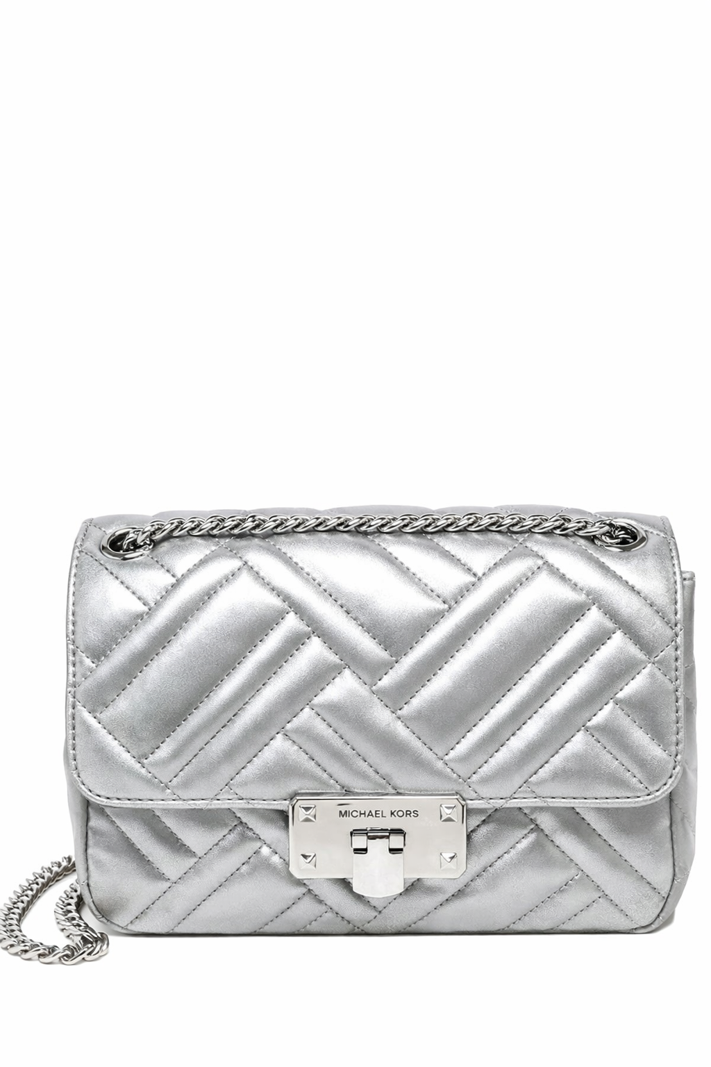 MK Medium Shoulder Flap Peyton Silver Shoulder Bag