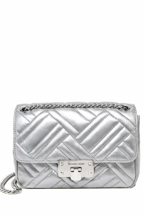 MK Medium Shoulder Flap Peyton Silver Shoulder Bag
