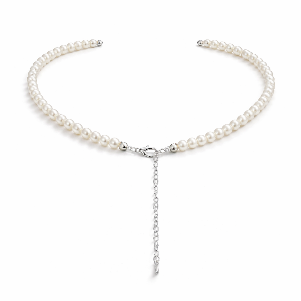 Bow-shaped buckle White pearl necklace