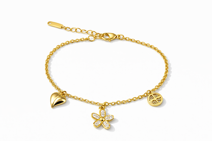Hearts and flowers Gold pendant bracelet