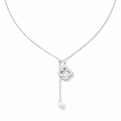 Four-leaf clover pearl tassel necklace
