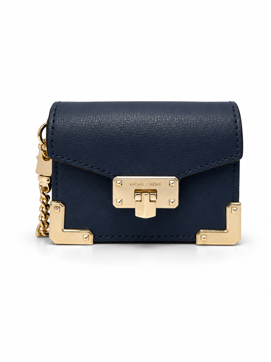 Michael Kors Leather Kinsley Accordion Key Card Holder Wallet (Navy)