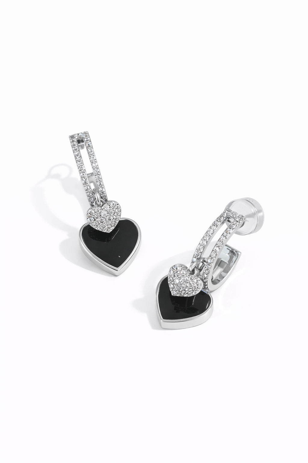 Black and white heart-shaped design earrings
