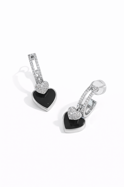 Black and white heart-shaped design earrings