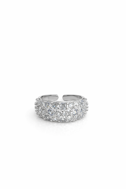 Three rows of diamond-encrusted open rings