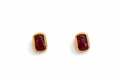 Gold-edged red rectangular earrings