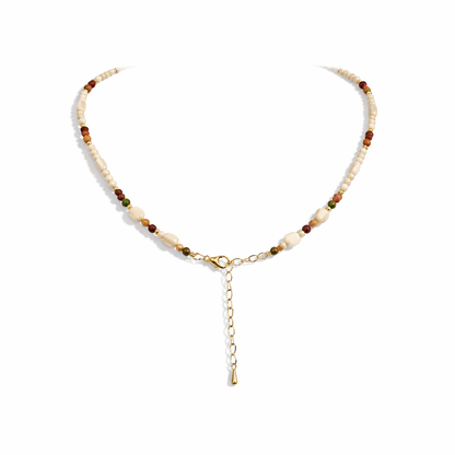 Multi-coloured gemstone beaded gold necklace
