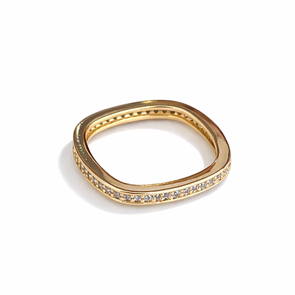 A square gold ring with diamonds