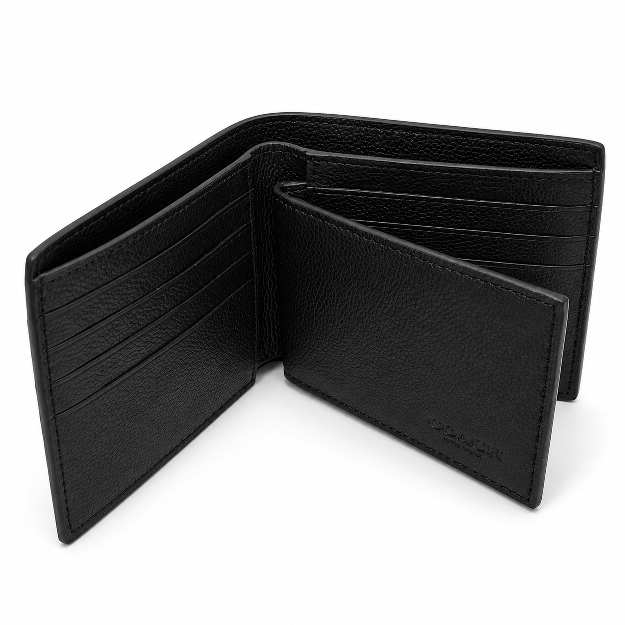 Coach Compact ID 3 in 1 Varsity Stripe Black Denim Midnight Navy Wallet