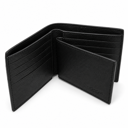 Coach Compact ID 3 in 1 Varsity Stripe Black Denim Midnight Navy Wallet