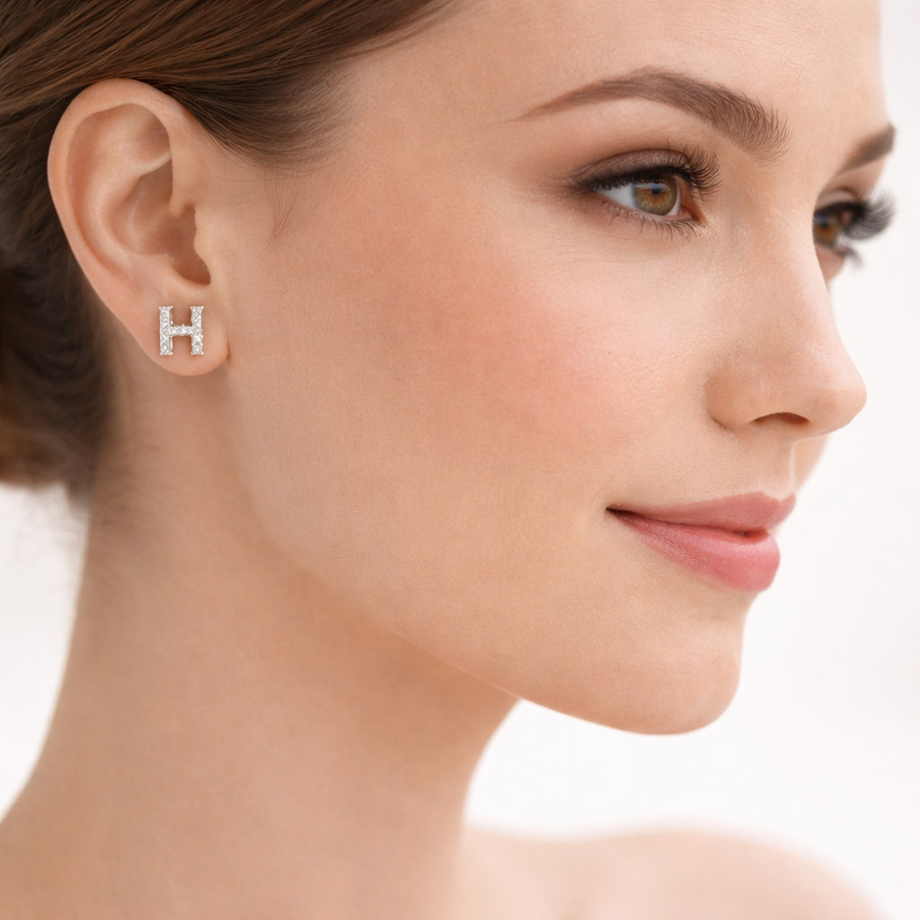 Sterling Silver Initial H Stud Earring